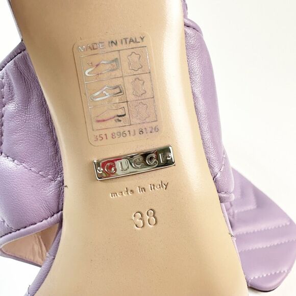 GUCCI Purple Marmont Sandals Size 38 Kitten Heel Matelasse Quilted Leather - Picture 11 of 13